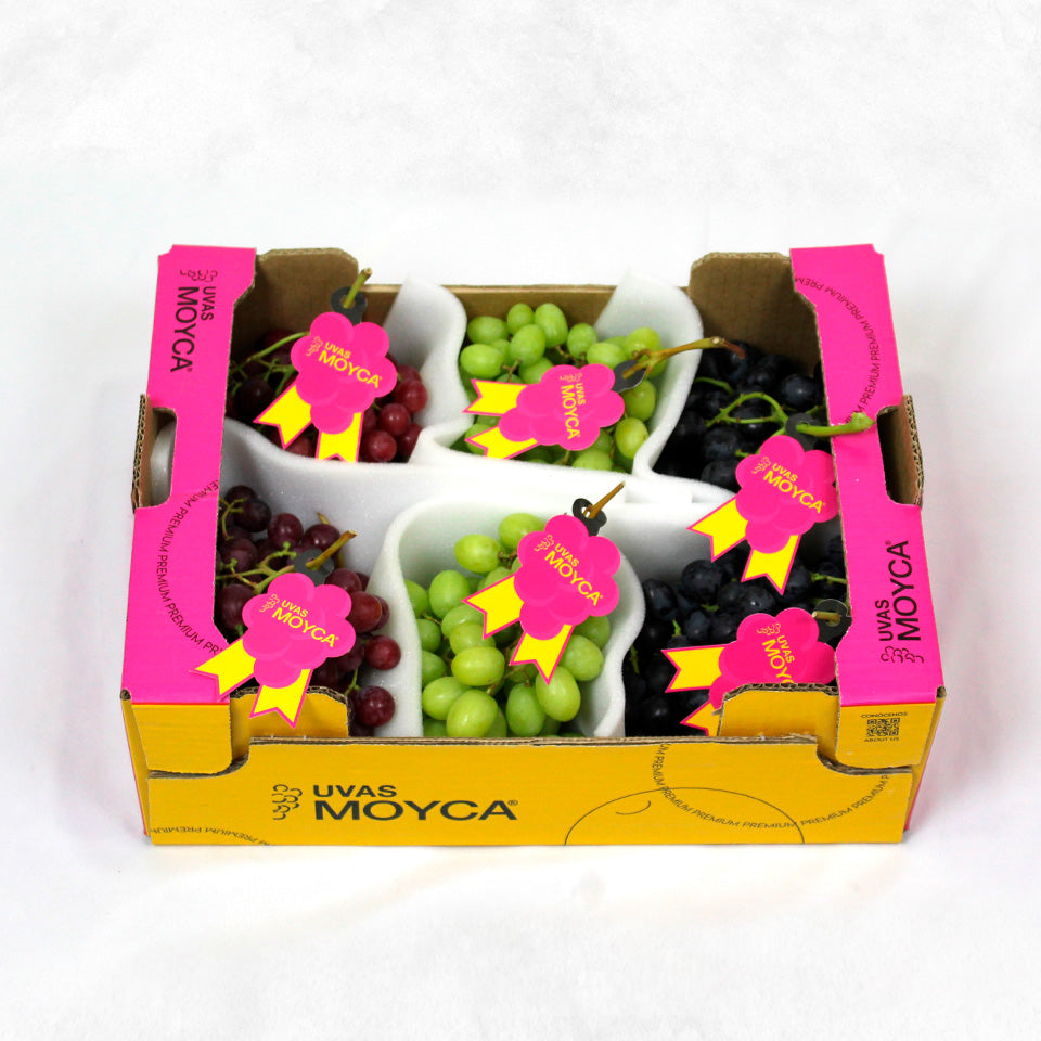 Caja Trimix Moyca - uva sin semillas blanca, roja y negra variedad sin semillas
